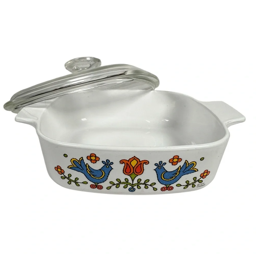VINTAGE 1975 CORNING WARE Bluebird Of Happiness 1 Qt Casserole Dish with Lid - Picture 2 of 10